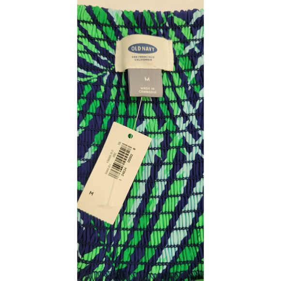 Old Navy Dress Midi Green Blue Palm Leaf Tropical Print Sz M New - Picture 5 of 6